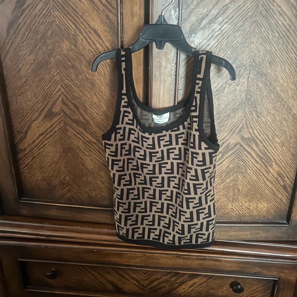 Authentic Fendi Brown and Black FF Logo Tank Top